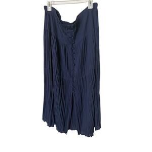 Vintage Cactus Flower Women's Navy Button Front Skirt‎ One Size Pull On Elastic